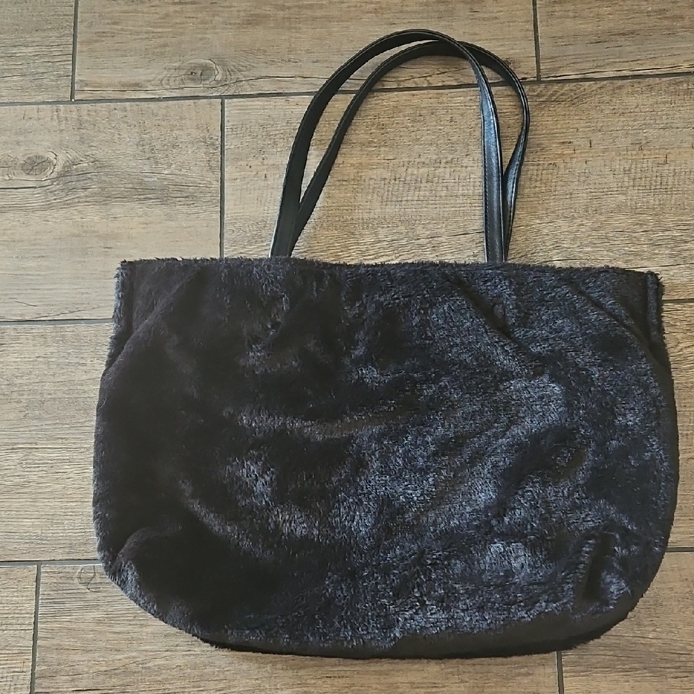 Black Faux Fur Tote Bag